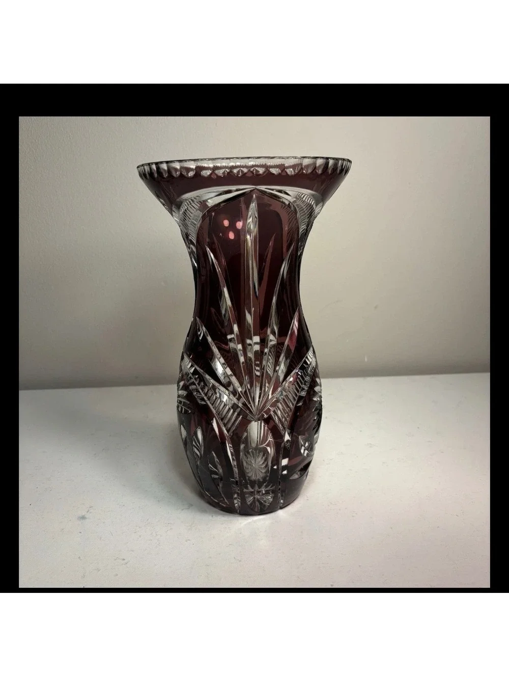 Rare French Amethyst Diamond Cut to Clear Flower Vase Early 1900's
